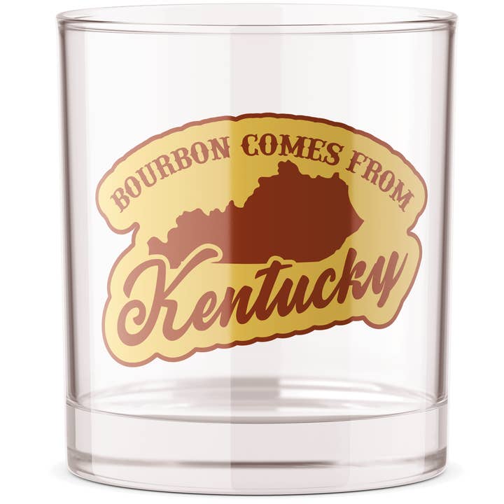 Bourbon Comes From Kentucky Bourbon Whiskey Rocks Glass for wholesale by Barrel Down South