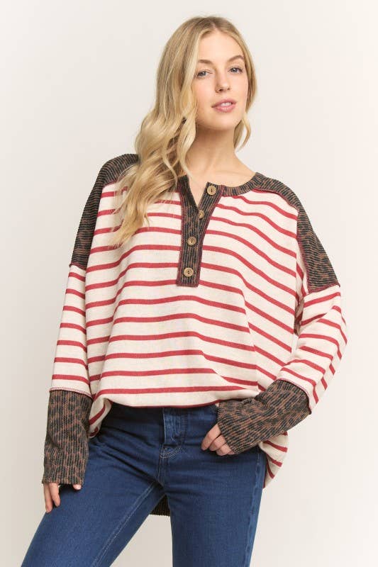 HEIMISH - Wholesale Tunic - Women's - ET7986-11 LONG SLEEVE ROUND NECK STRIPE AND ANIMAL PRINT TOP7