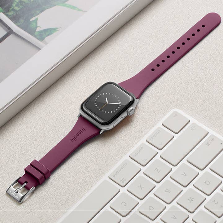 Friendie Pty Ltd - Wholesale Watch band/strap – Women's - Silicone Band in Burgundy with Silver Classic Buckle - The Gippsland - Compatible with Apple Watch Size 38mm to 41mm3