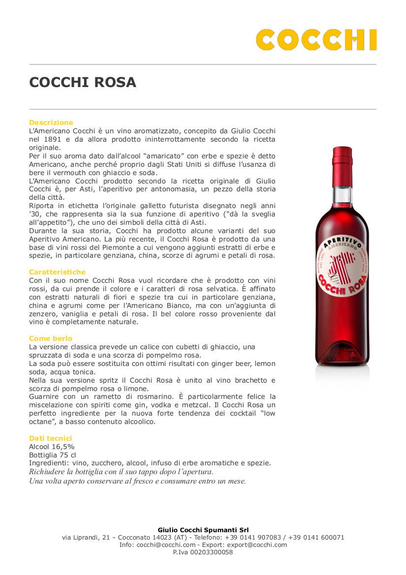 Metina SAS - Wholesale Cocktail Mix/Syrup - Cocchi Rose American Cocktail 75 cl.2