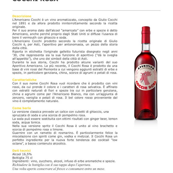 Metina SAS - Wholesale Cocktail Mix/Syrup - Cocchi Rose American Cocktail 75 cl.2