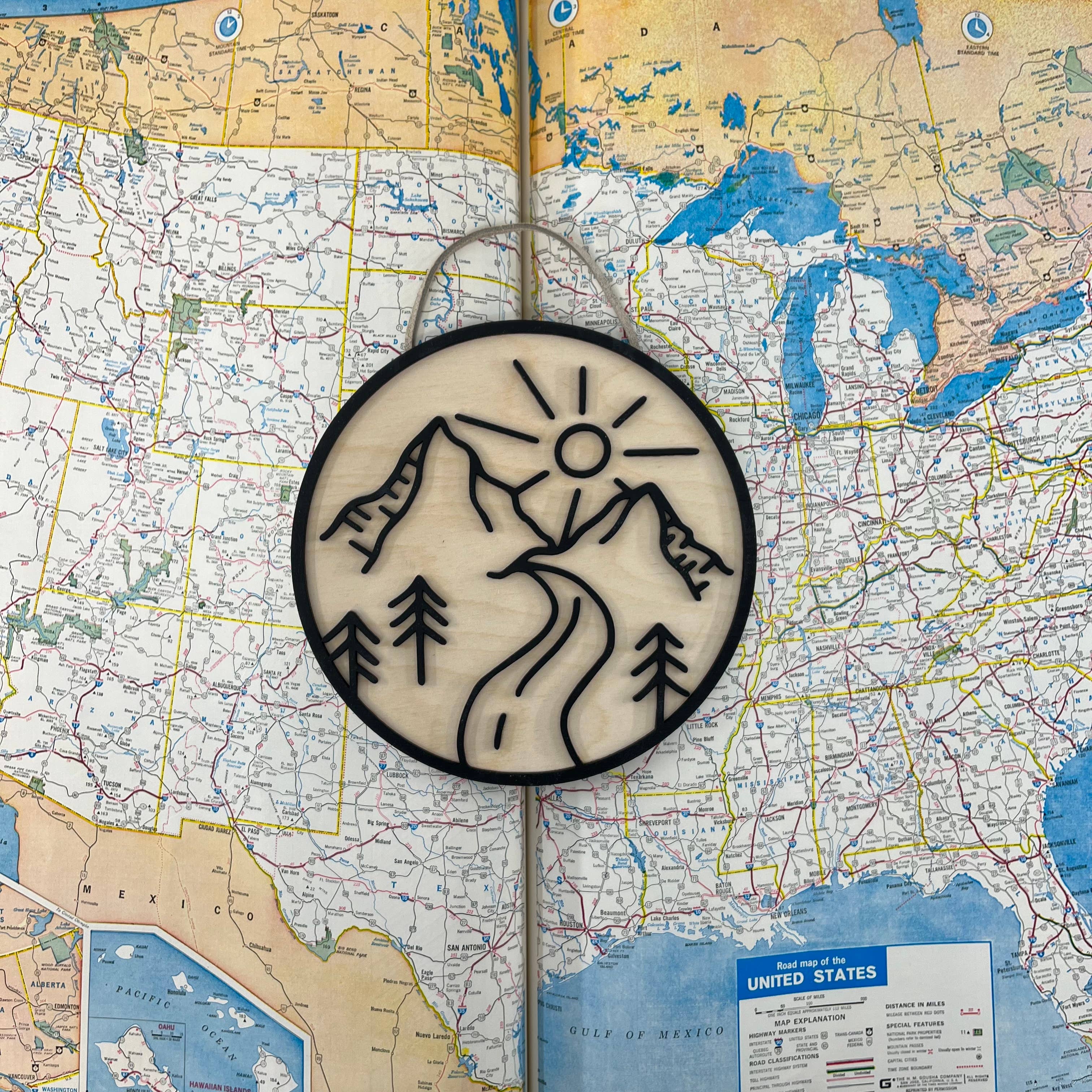 Makery Maven Co. - Wholesale Wall Accent - Travel Collection | Mountain Landscape Circle Wall Art5