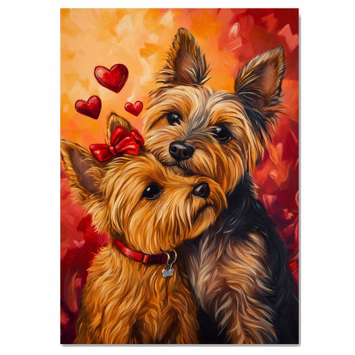 Tableau de couple de Yorkies adorables pour amateur de chiens sur toile roulée à plat pour la vente par Art Paradise Studios