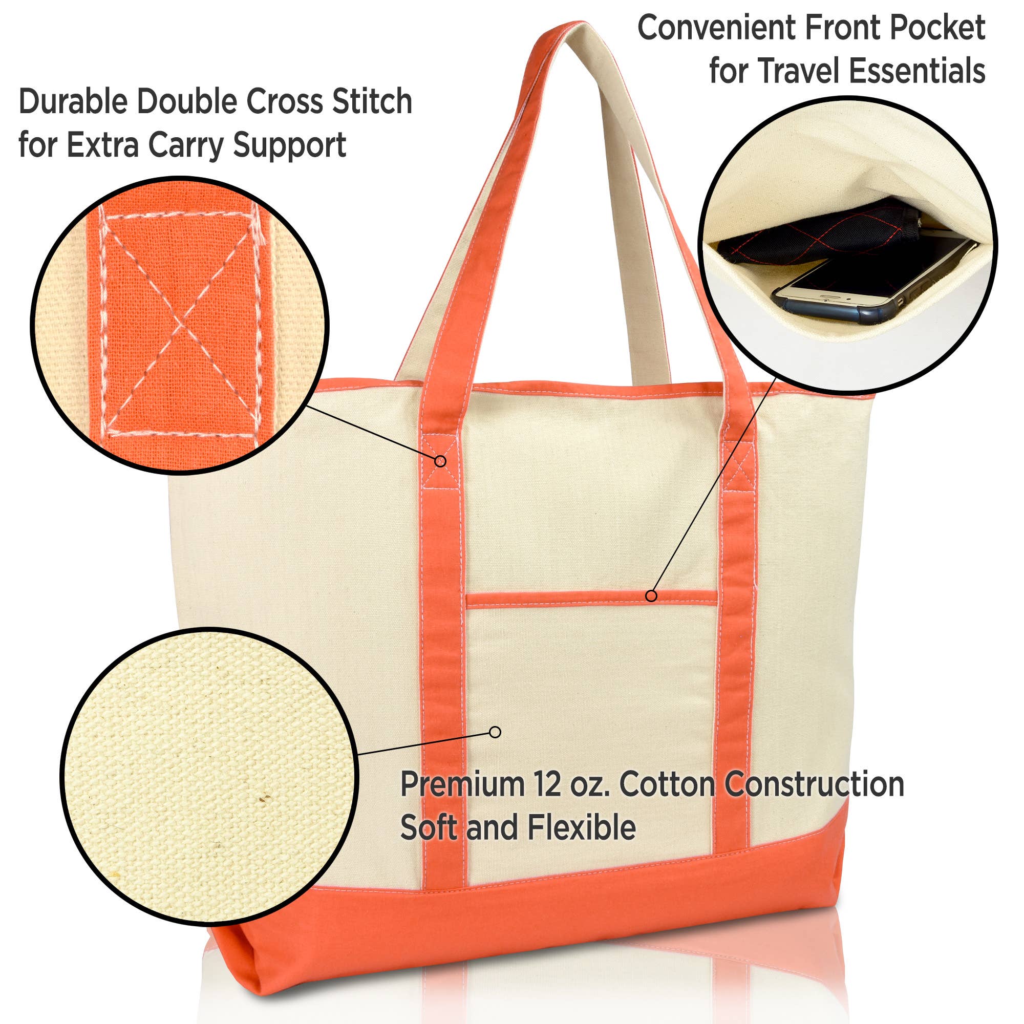 Dalix - Wholesale Tote Bag - Women's - DALIX 22" Open Top Heavy Duty Deluxe Tote Bag Outer Pocket32