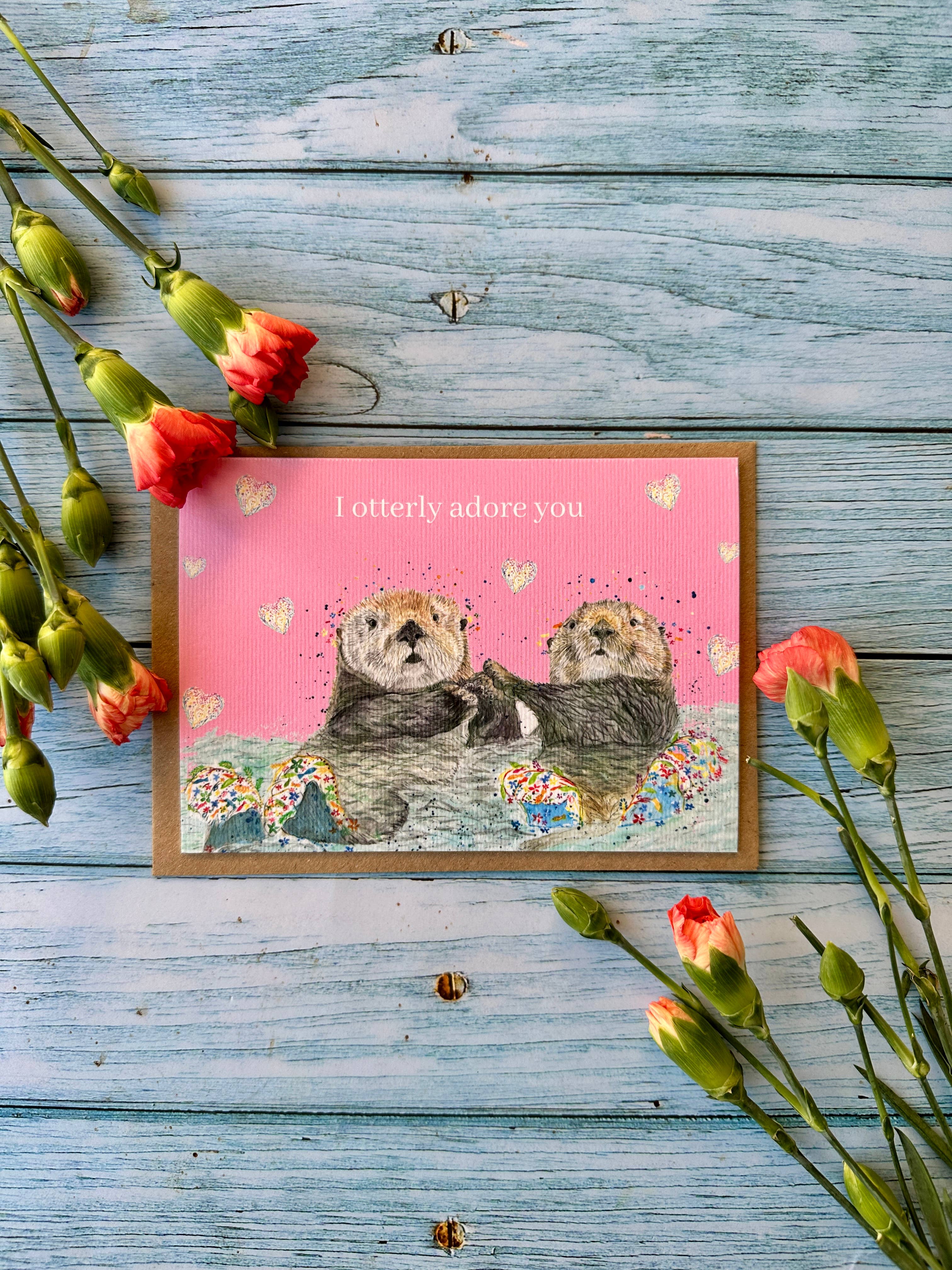 Jen Winnett Eco Artist - Wholesale Love Card - Otters Love Valentines |  Eco Friendly Card Cute Colourful3