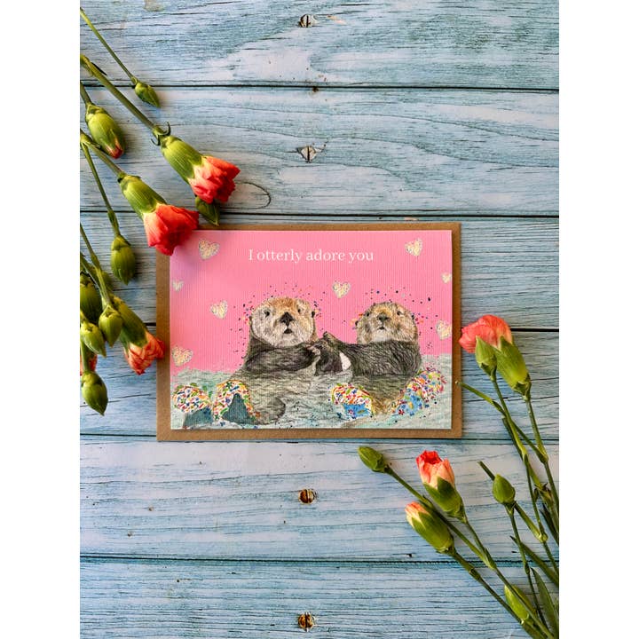 Jen Winnett Eco Artist - Wholesale Love Card - Otters Love Valentines | Eco Friendly Card Cute Colourful3