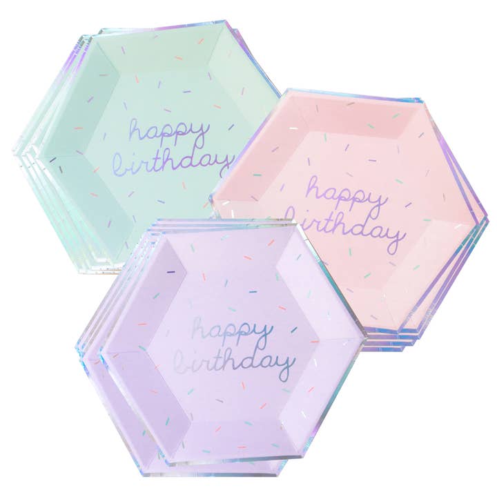 Harlow & Grey – wholesale Disposable plate – Sprinkles Pastel Happy Birthday Large Paper Plates - 18 Pack
