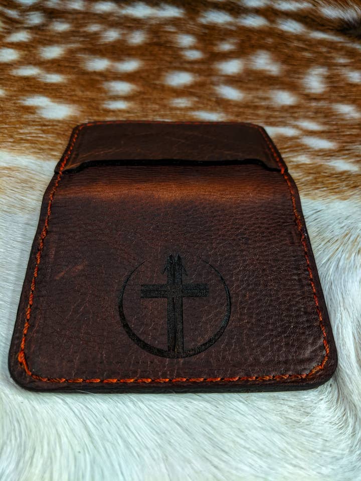 Bowfishing Prayer Cross Leather Wallet for wholesale by NDesigns Leather