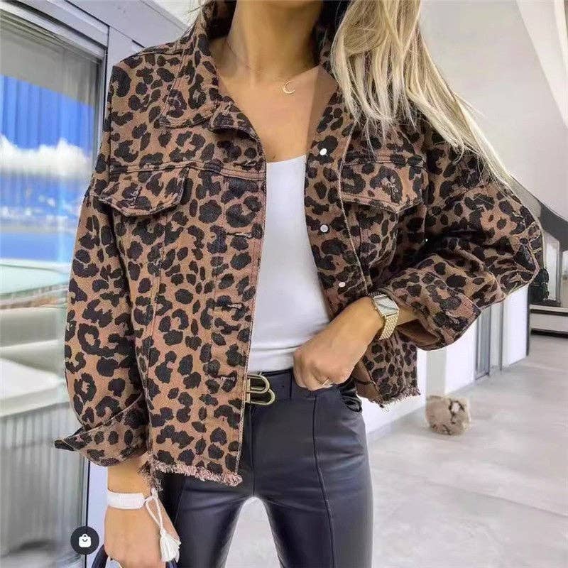 Leopard Print Denim Jacket - Short And Loose Fit for wholesale on Faire0