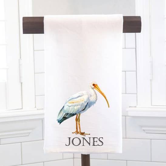 Personalized Heron Flour Sack Tea Towel - Tropical Gift for wholesale by Moman Sales, Inc.