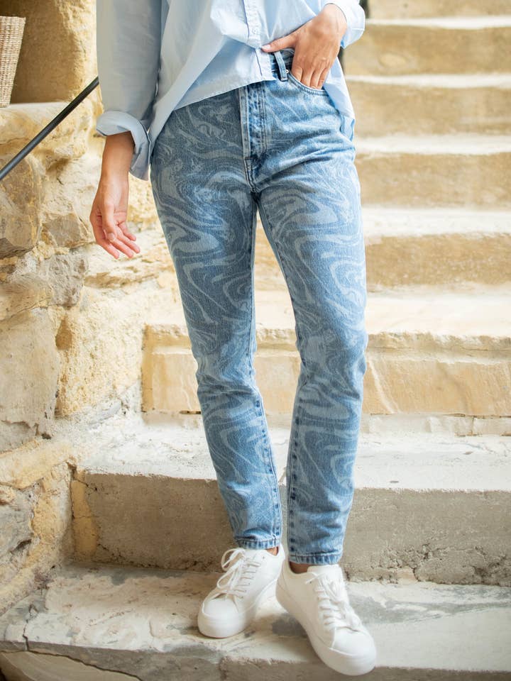 Mom Women's Blue Marbled Organic Cotton Jeans - Olivia for wholesale by Nagev