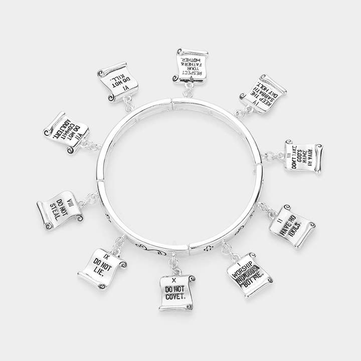 Sensibling Corp. - Wholesale Charm/Dangle Bracelet - 10 Commandments Message Charm Around Stretch Bracelet3