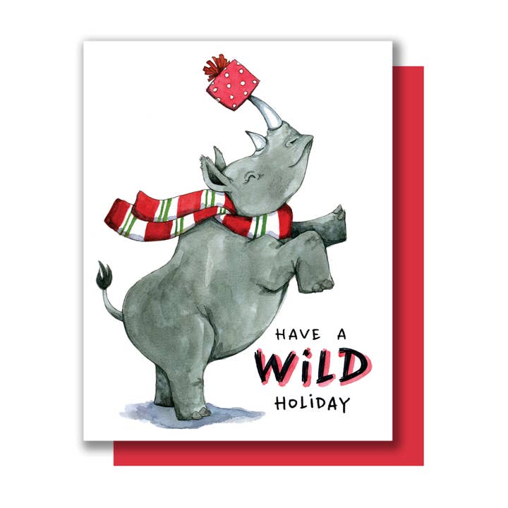 Have A Wild Holiday, cartoline con rinoceronte, confezione da 8 per la vendita all'ingrosso da parte di Paper Wilderness