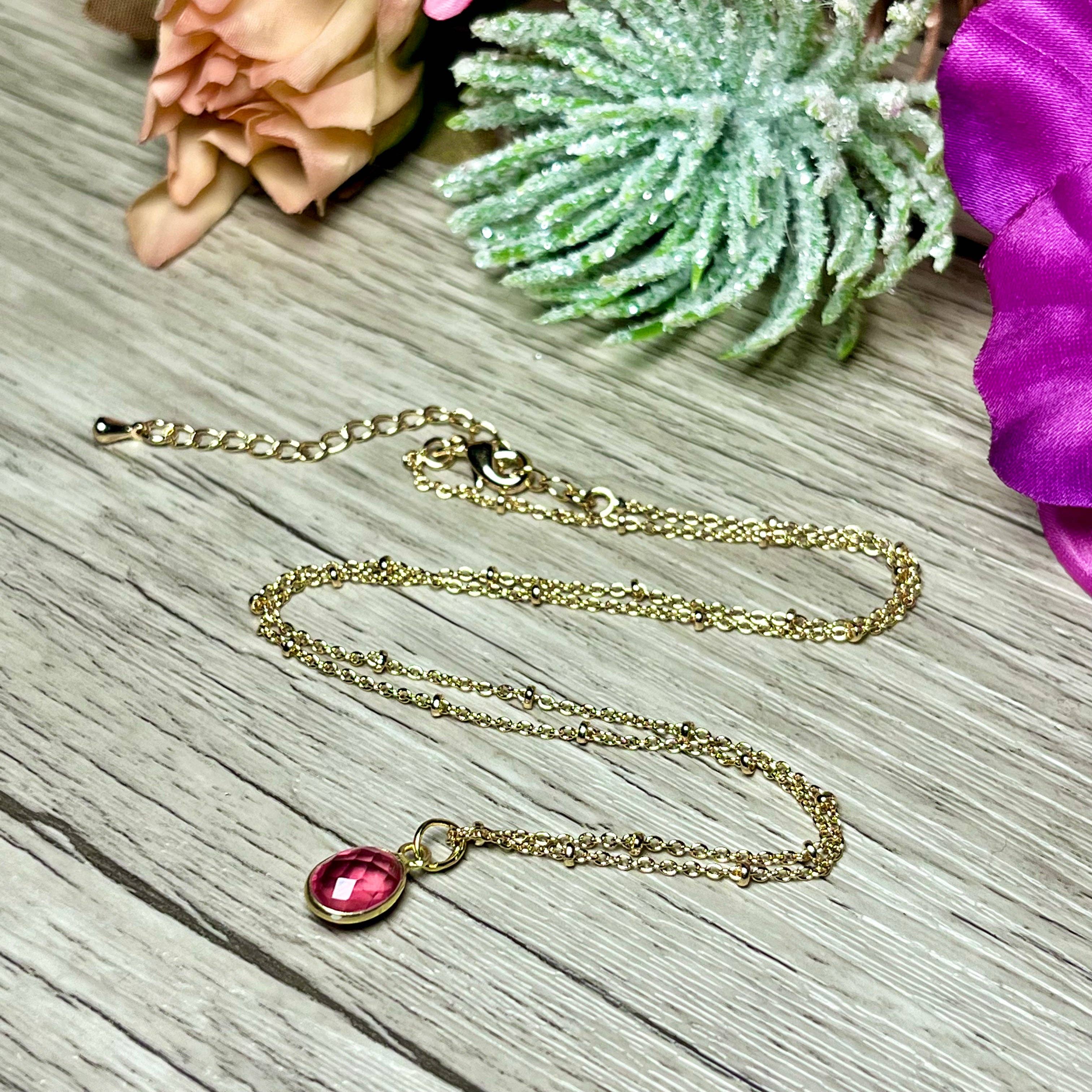 TOURMALYN - Vendita all'ingrosso Collana con ciondolo/pendaglio - Pendente "CARMEN" dorato in oro fine con pietra di Tormalina rosa7