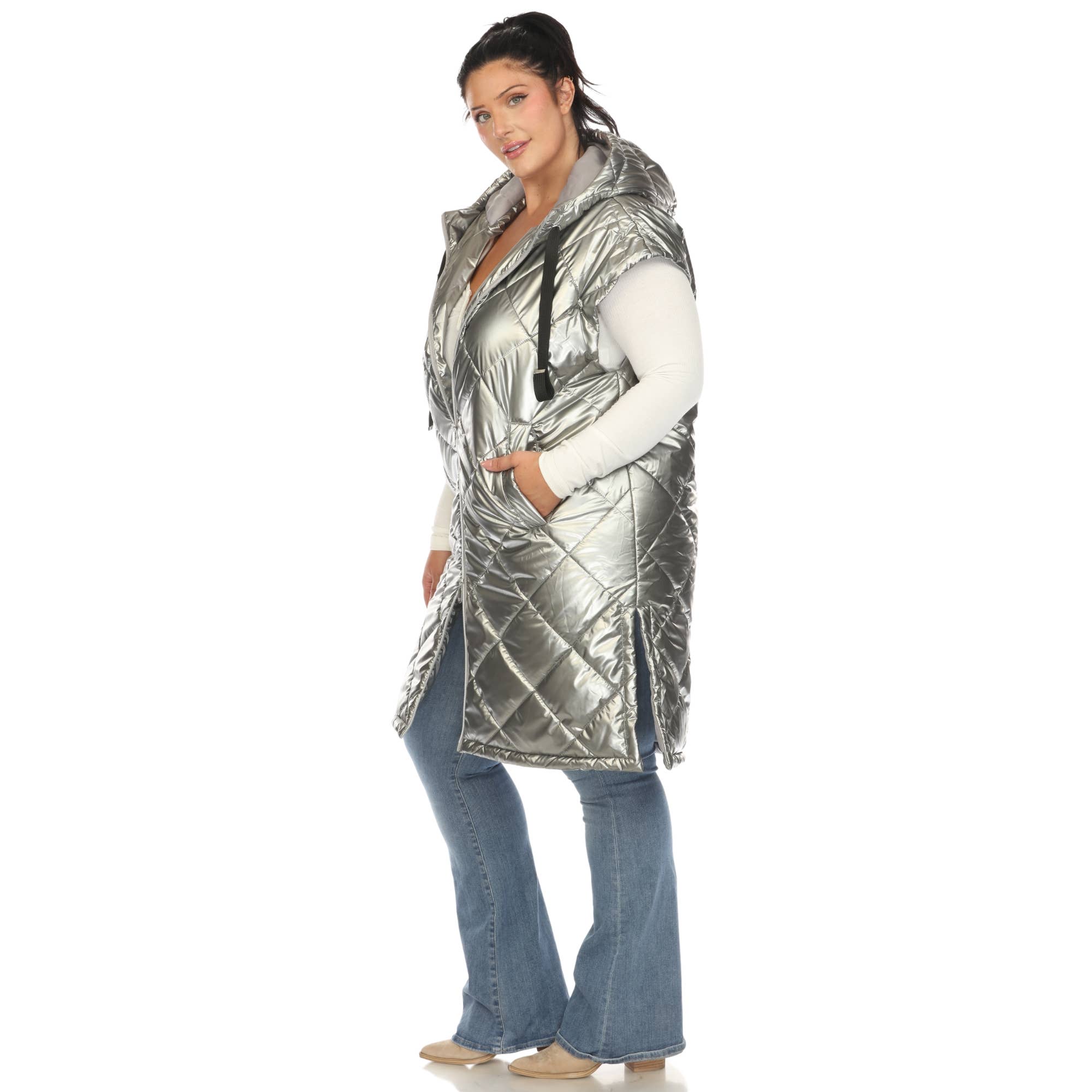 WHITE MARK - Wholesale Outerwear Vest - Women's - Plus Size Metallic Diamond Puffer Vest5