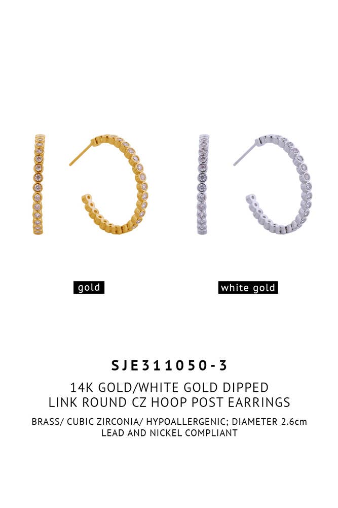 Hana - Wholesale Hoop Earrings - 14K Link Round CZ Hoop Post Earring8