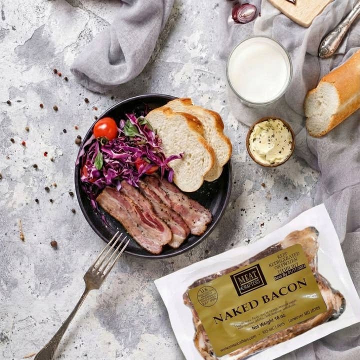 Smoked Naked Bacon: Duroc Pork, Maple-Cured, Thick-Cut for wholesale by MeatCrafters Inc.