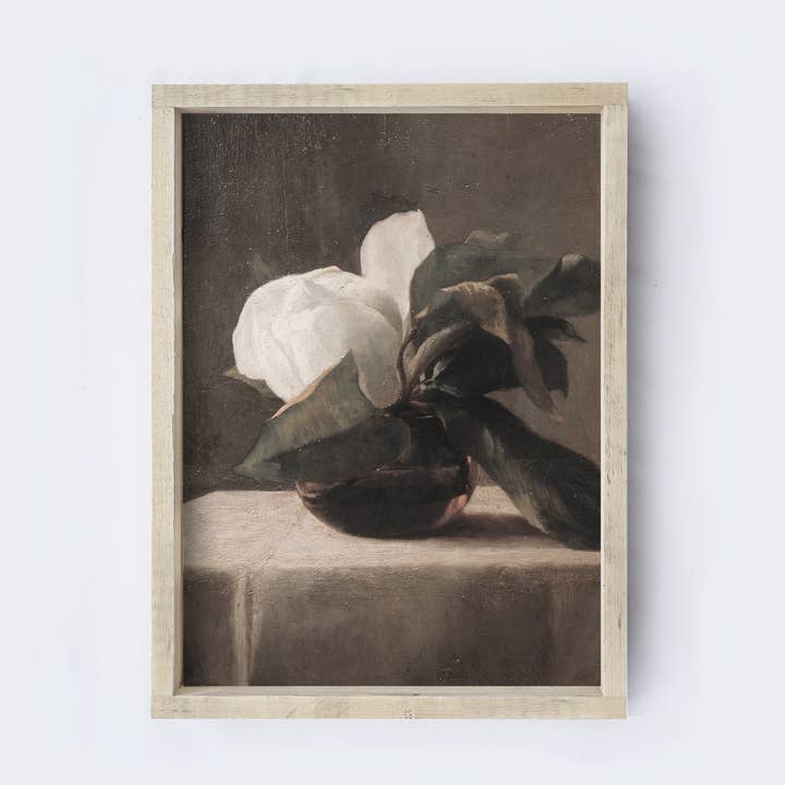 Magnolia Painting Framed | Vintage Flower Wall Art A161 for wholesale by Hoekstra Decor