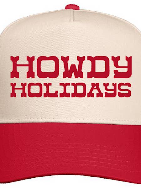Howdy Holidays Red/Khaki Embroidered Baseball Hat for wholesale by LivyLu