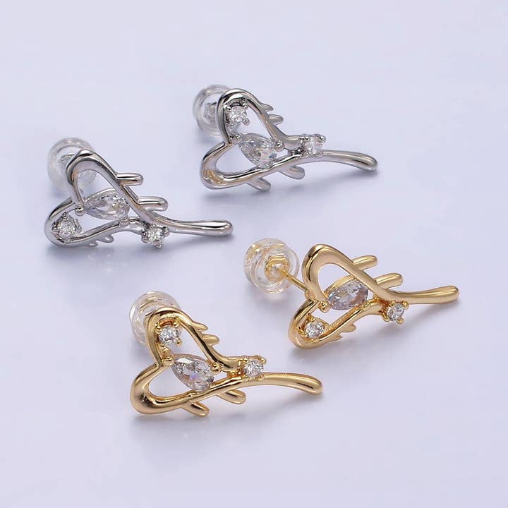 16K Gold Filled Open Heart Clear Teardrop Molten Drip Stud E for wholesale by Aim Eternal