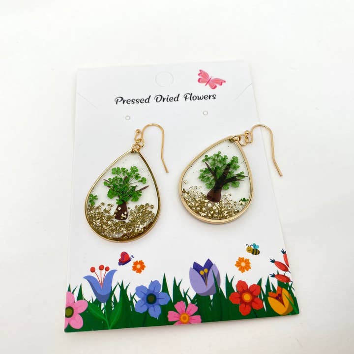 Mio Queena - Wholesale Dangle earrings - Tree of Life Dried Flowers Teardrop Charm Earrings - PDF4