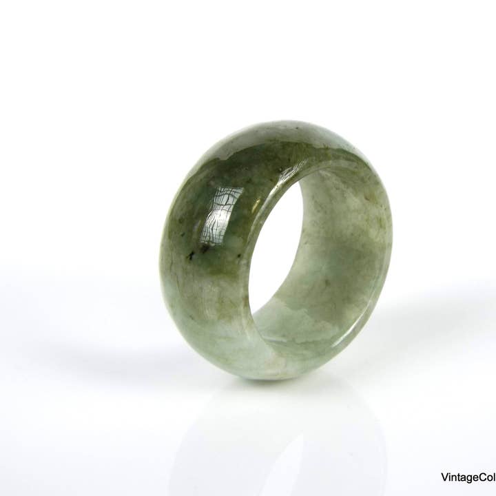 Vintagecollection888 - Venta al por mayor Anillo de banda/apilable - Anillo Jade Jadeita Natural Verde Claro Us 10.25 - 20.1Mm