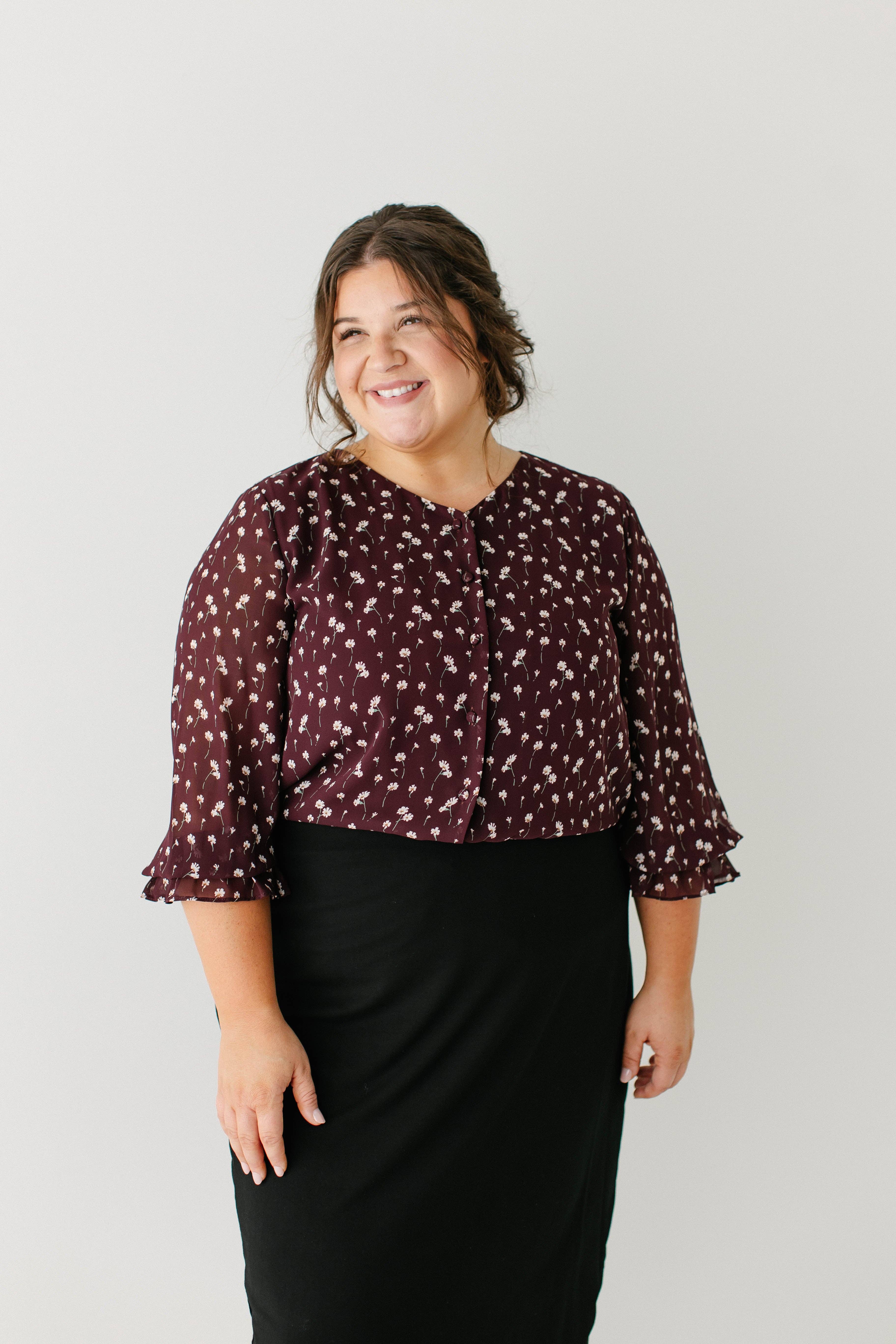 Vino Blusa floreale a maniche 3/4 'Clarissa' in vendita all'ingrosso su Faire12