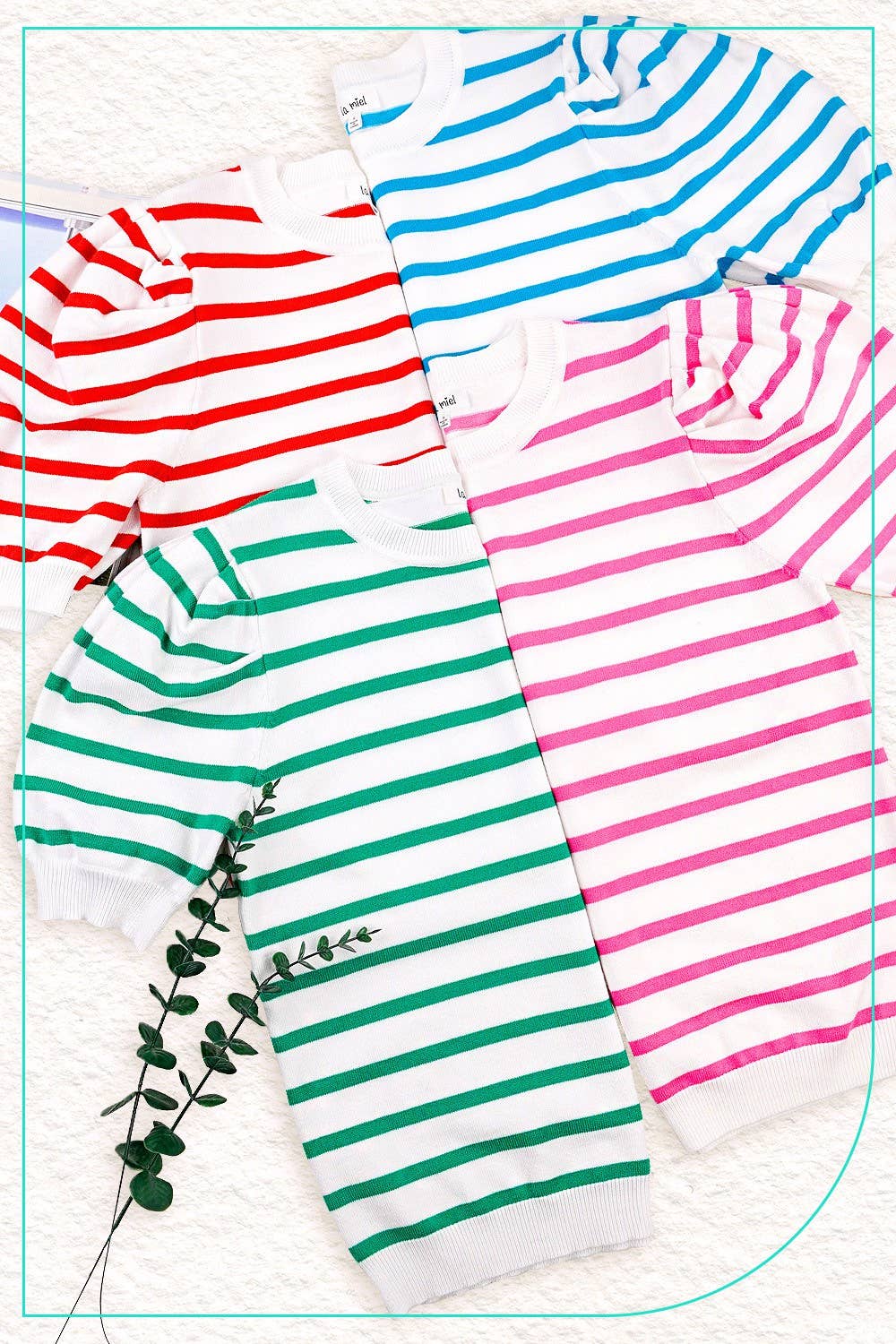 La Miel – Engroshandel Strikket top - Dame – JCS3562-letvægts Puff kortærmet stribet stribet top19