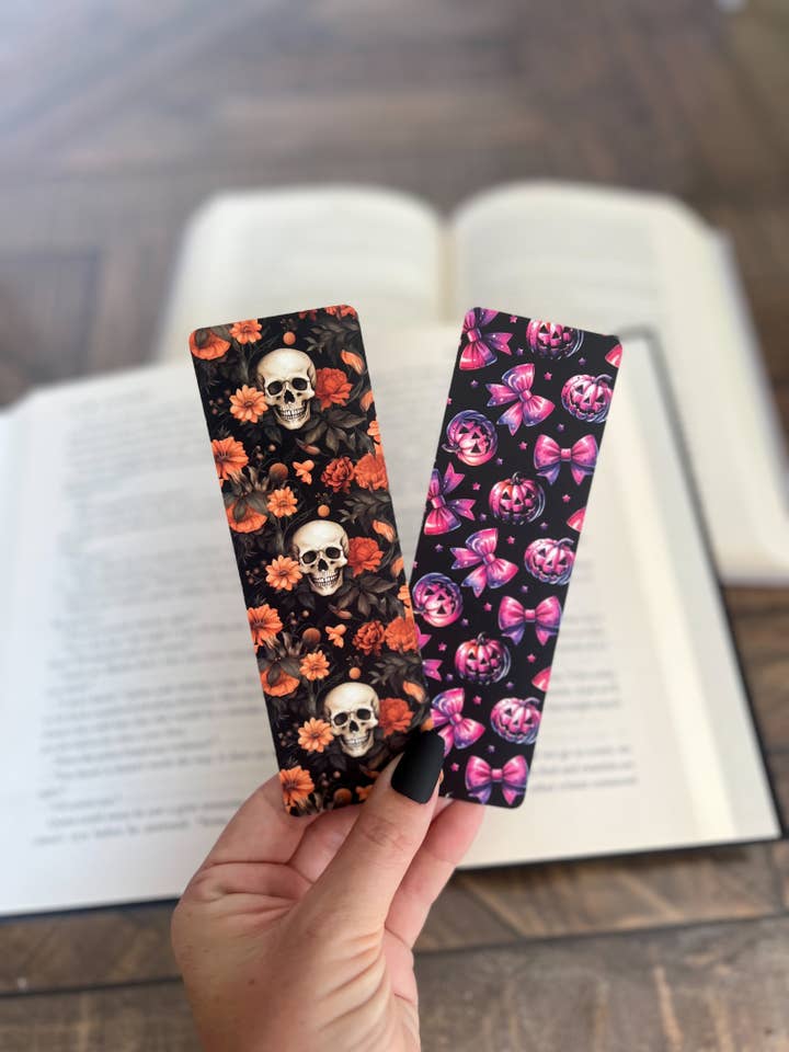 Halloween Bookmarks, Skull Floral, Pumpkin Bows for wholesale by Little Turkey Shoppe