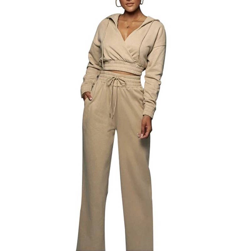 Paperdoll - Wholesale Tracksuit - Women's - Hooded Tracksuit Short Top and Wide Leg Pants 6