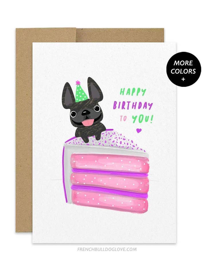 CAKE 2 - Geburtstagskarte der französischen Bulldog für den Großhandel von French Bulldog Love
