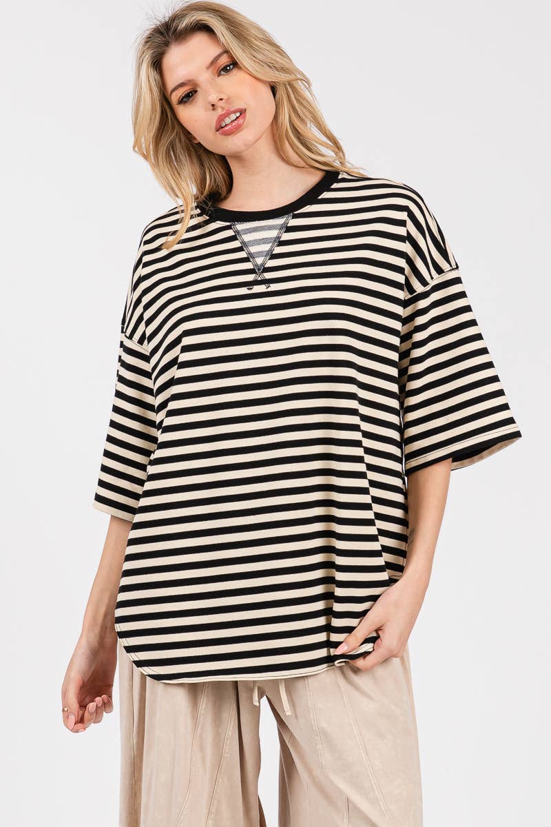 Sewn and Seen - Wholesale Tunic - Women's - STRIPED OVERSIZED SHORT SLEEVE TOP 28
