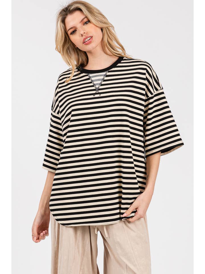 Sewn and Seen - Wholesale Tunic - Women's - STRIPED OVERSIZED SHORT SLEEVE TOP 28