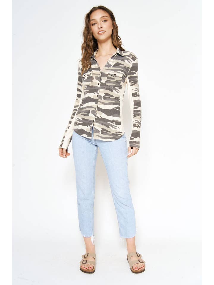 Mystree - Wholesale Button Down Shirt - Women's - 20152 Camo Print Shirt12
