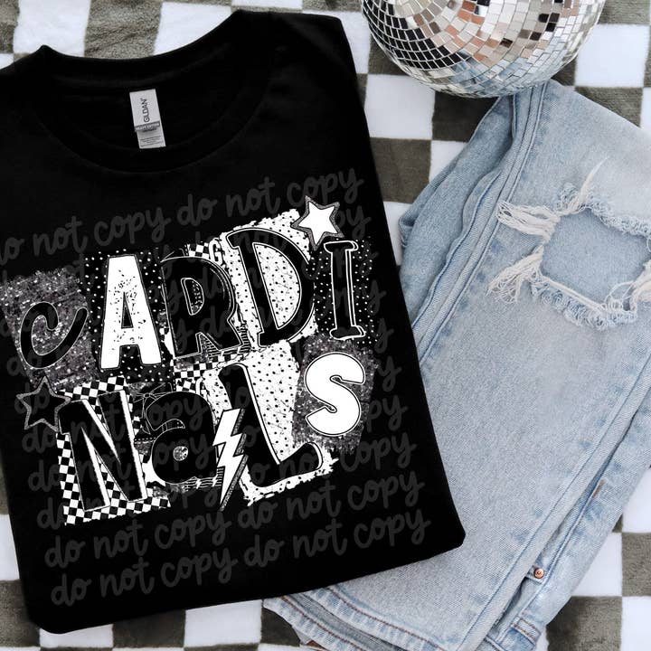 Cardinals BW Collage Mascot DTF Transfer | Trendy School Spirit DTF Transfer | High Quality Image Transfers | Ready to Press | Instant Peel for wholesale by Red Dirt Transfers