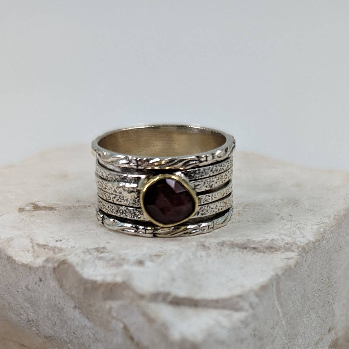Tempest Designs - Wholesale Single Stone/Solitaire Ring - Random shape tourmaline 925 silver spinning ring with brass setting1