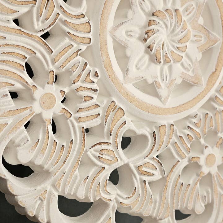 Meinposten – wholesale Dekorativt bordsobjekt – Dekoration med sockel Ställ träbild Shabby vintage blommönster Rund Ø 23cm