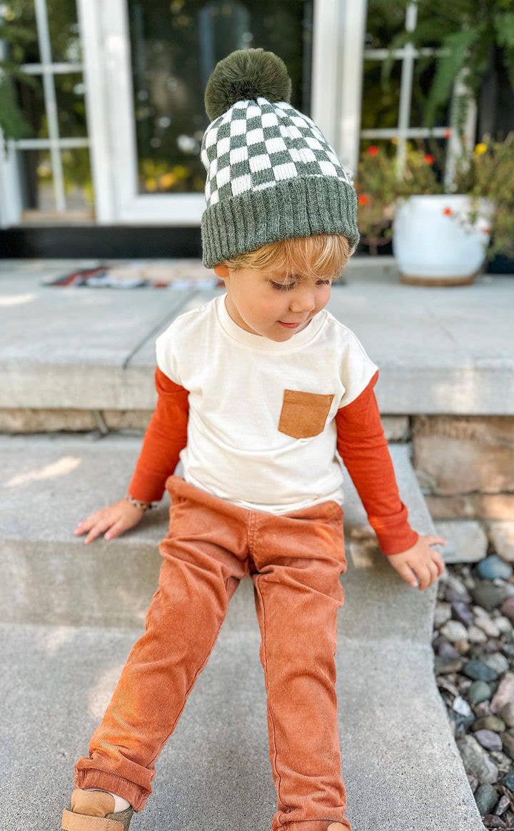Bubu - Wholesale Beanie - Kids - CHECKER POM BEANIE - OLIVE4