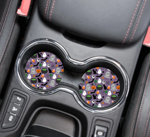 Prairie Chicken Sticker Shop & Gifts - Wholesale Car Coaster - Unisex - Halloween Witches Brew Cats & Bats Neoprene Car Coaster Set1