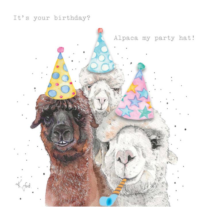"Alpaca" birthday greeting card for wholesale by Animoo Art
