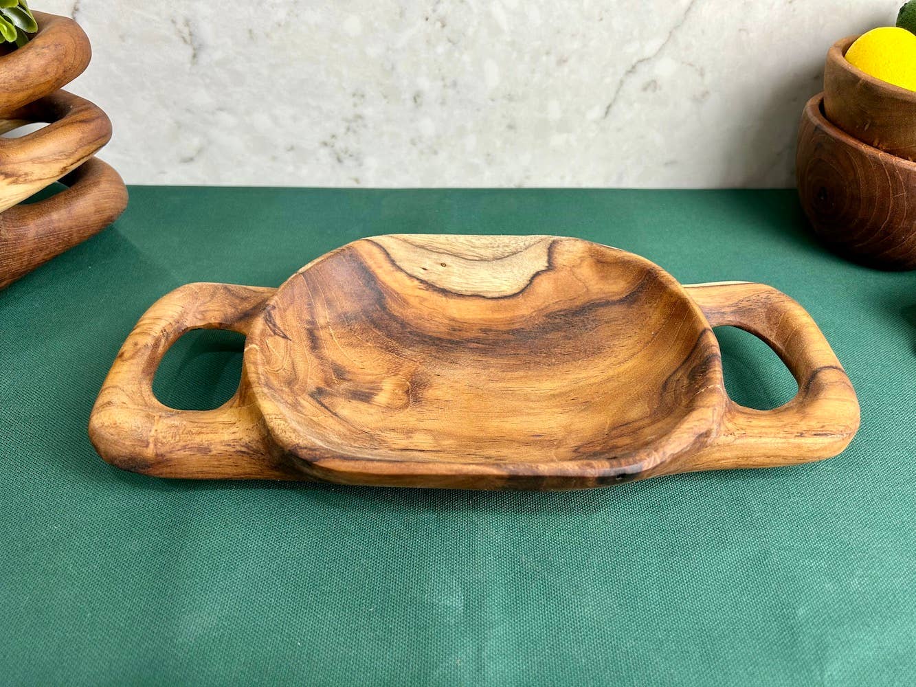 Tuckahoe Hardwoods – Engroshandel Pyntebakke – Rustikt teaktræsfad med håndtag - lille12