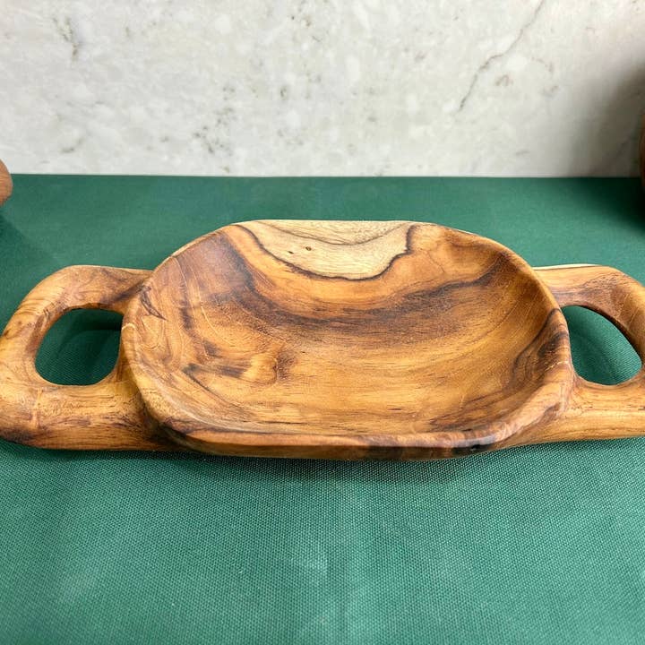 Tuckahoe Hardwoods – Engroshandel Pyntebakke – Rustikt teaktræsfad med håndtag - lille12