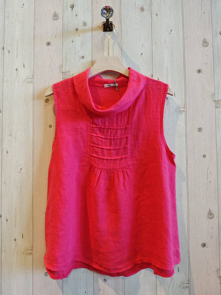 Linen & More - Vendita all'ingrosso Camicetta - Donna - REF 17683 BLUSA SENZA MANICHE COLLO A BARCA LINO 100%