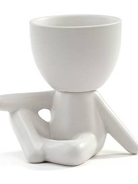 White Sitting Figure Planter - Playful Accent Item #22278 for wholesale by Napco