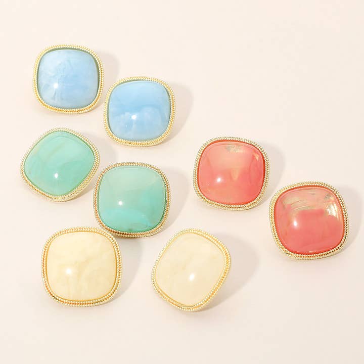 Square Stone Done Stud Earrings for wholesale by Sensibling Corp.