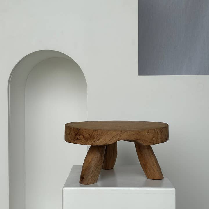 Office Objets - Wholesale Stool - Small low three-legged stool in upcycled blond teak D:30 H:1593