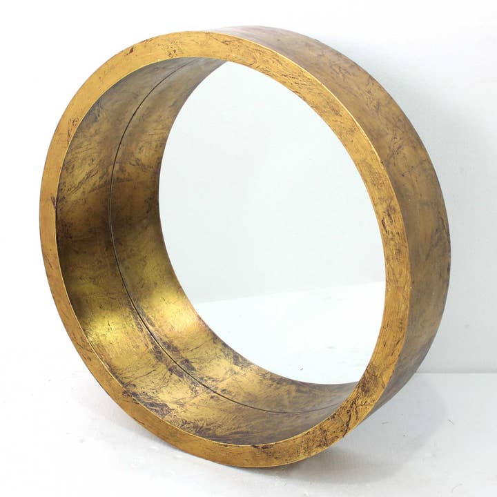 HomeRoots - Vendita all'ingrosso Specchi da parete - Specchio Decorativo Rotondo in Legno Massiccio con Cornice Dorata da 36"1