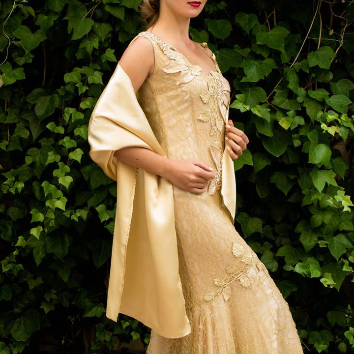 BridalSpain - Wholesale Wrap - Women's - Gold Satin Scarf Wrap Shawl for Weddings and Prom3