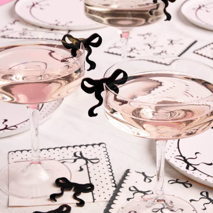 xo, Fetti - Wholesale Wine/Cocktail Glass Markers - Little Black Bow Drink Markers - 8 drink markers, birthday decor3