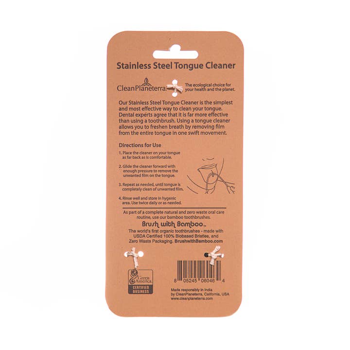 Brush With Bamboo – Großhandel Zungenschaber – Zungenreiniger aus Edelstahl mit Kartonverpackung1